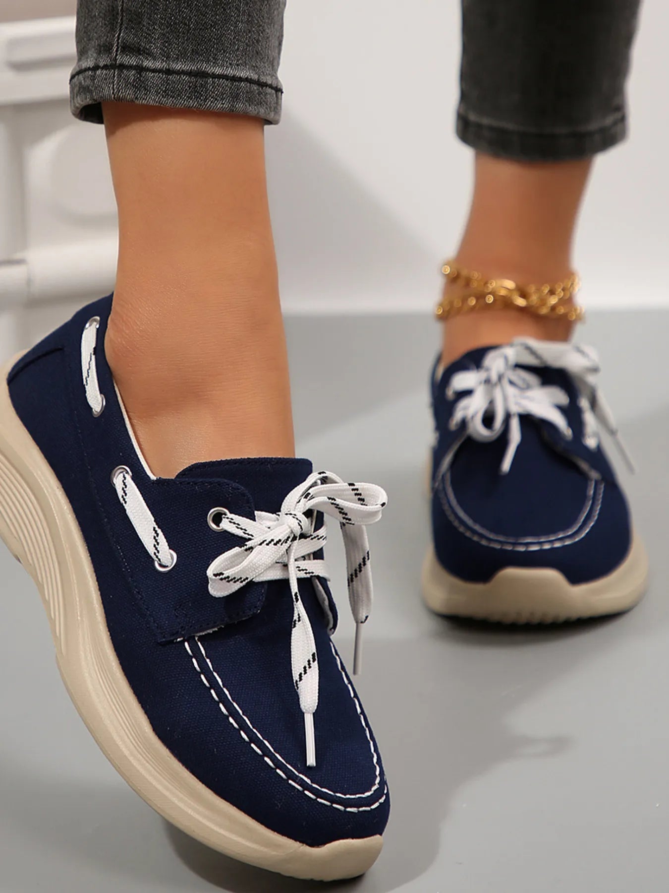Lace Up Round Toe Sneakers-Sneakers-Trendsi-Navy-36-[option4]-[option5]-[option6]-[option7]-[option8]-Shop-Boutique-Clothing-for-Women-Online