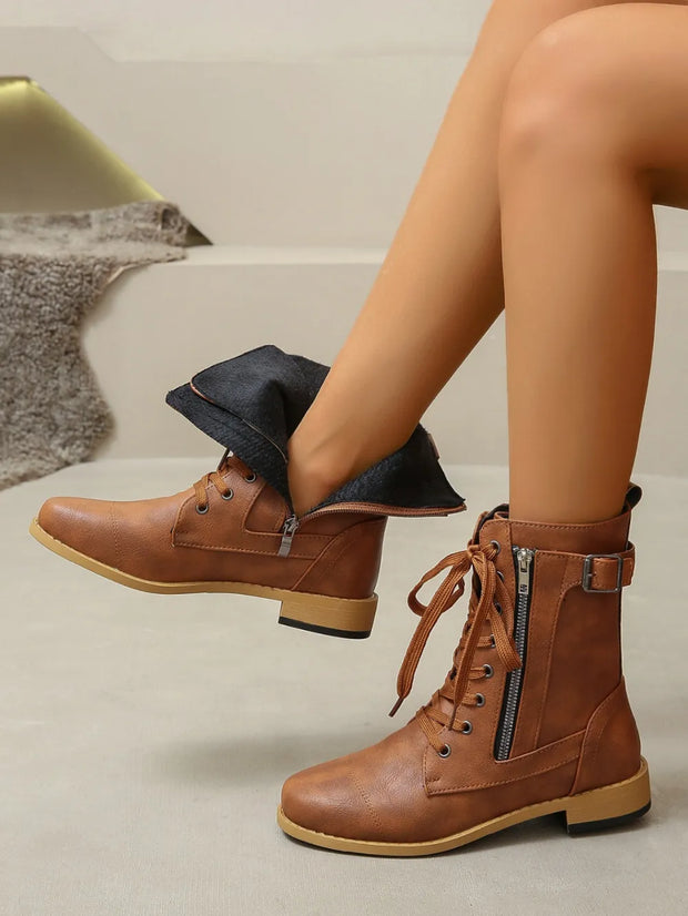 PU Leather Lace-Up Boots-Boots-Trendsi-Caramel-36(US5)-[option4]-[option5]-[option6]-[option7]-[option8]-Shop-Boutique-Clothing-for-Women-Online