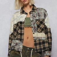 POL Lace Patchwork Plaid Oversized Shirt-Shirts-Trendsi-Black-S-[option4]-[option5]-[option6]-[option7]-[option8]-Shop-Boutique-Clothing-for-Women-Online
