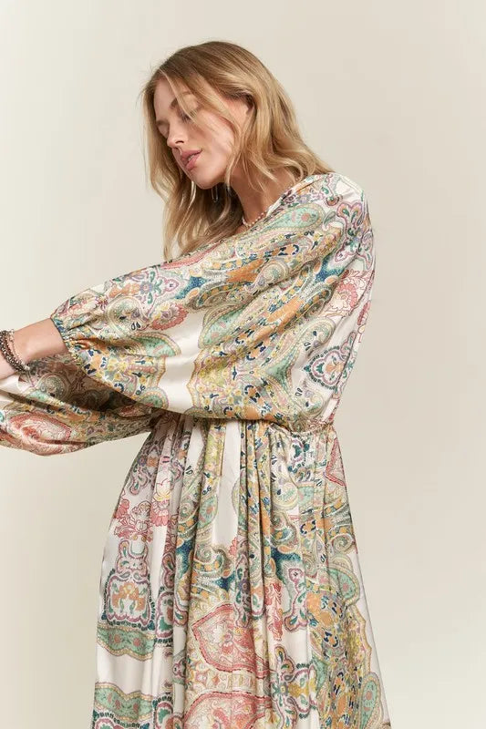 ADORA Printed V-Neck Batwing Sleeve Dress-Dresses-Trendsi-[option4]-[option5]-[option6]-[option7]-[option8]-Shop-Boutique-Clothing-for-Women-Online