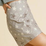 Umgee Animal Star Print Skirt with Back Zipper Closure-Skirts-Trendsi-[option4]-[option5]-[option6]-[option7]-[option8]-Shop-Boutique-Clothing-for-Women-Online