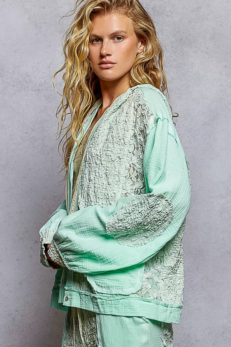 POL Exposed Seam Button Down Hooded Jacket with Lace Detail-Jacket-Trendsi-[option4]-[option5]-[option6]-[option7]-[option8]-Shop-Boutique-Clothing-for-Women-Online