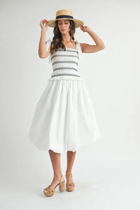 MABLE Smocked Bodice Bubble Midi Dress-Dresses-Trendsi-[option4]-[option5]-[option6]-[option7]-[option8]-Shop-Boutique-Clothing-for-Women-Online