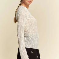Davi & Dani Long Sleeve Sheer Small Embroidered Bows Lace Top-Top-Trendsi-[option4]-[option5]-[option6]-[option7]-[option8]-Shop-Boutique-Clothing-for-Women-Online