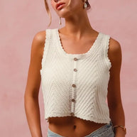 SO ME Chevron Pattern Buttoned Front Lightweight Tank Top-Tank Tops & Camis-Trendsi-OFF WHITE-S-[option4]-[option5]-[option6]-[option7]-[option8]-Shop-Boutique-Clothing-for-Women-Online