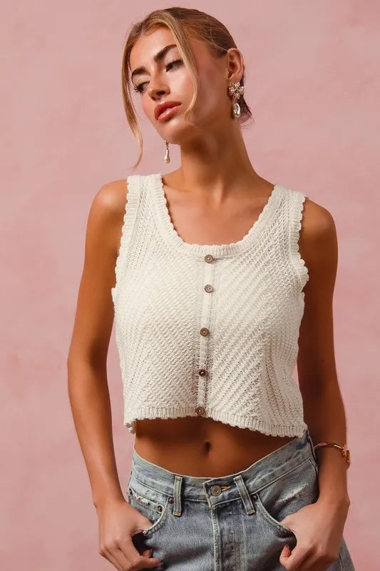 SO ME Chevron Pattern Buttoned Front Lightweight Tank Top-Tank Tops & Camis-Trendsi-OFF WHITE-S-[option4]-[option5]-[option6]-[option7]-[option8]-Shop-Boutique-Clothing-for-Women-Online