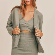 MABLE 3 Pieces Sweater Set with Crop Cami, Mini Skirt, Cardigan-sets-Trendsi-Dusty Olive-S/M-[option4]-[option5]-[option6]-[option7]-[option8]-Shop-Boutique-Clothing-for-Women-Online