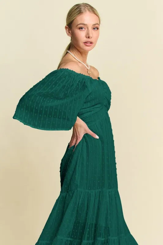Davi & Dani Swiss Dotted Ruched Ruffle Open Back Midi Dress-Dresses-Trendsi-[option4]-[option5]-[option6]-[option7]-[option8]-Shop-Boutique-Clothing-for-Women-Online