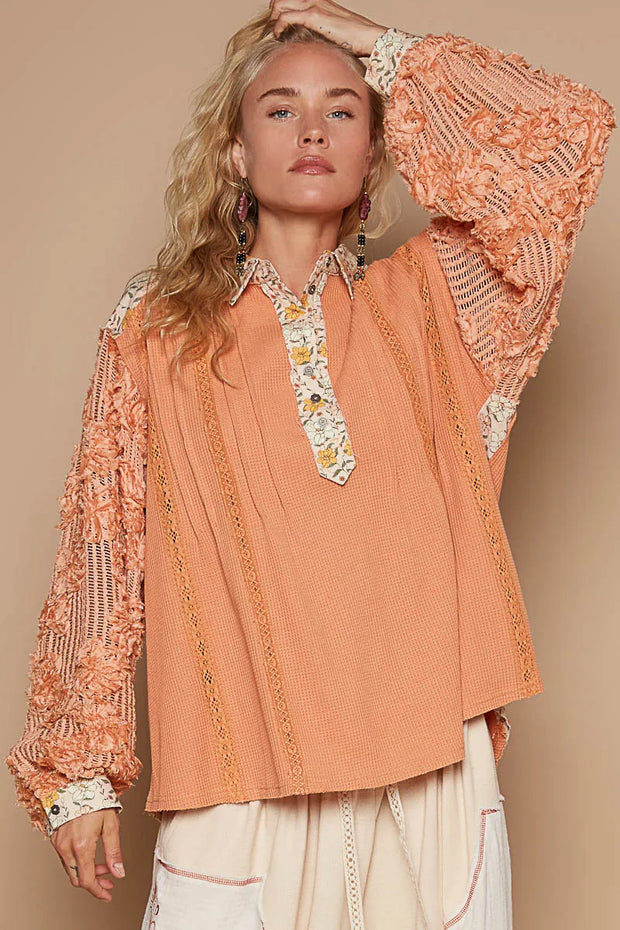 POL Floral Half Button Lace Detail Long Sleeve Top-Blouses-Trendsi-[option4]-[option5]-[option6]-[option7]-[option8]-Shop-Boutique-Clothing-for-Women-Online