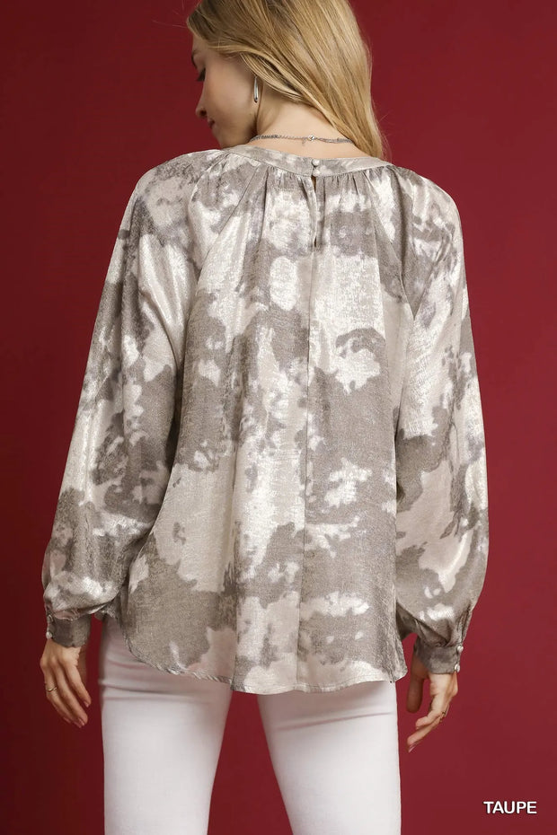 Umgee Full Size Metallic Fabric Blouse with Balloon Sleeves-Blouses-Trendsi-[option4]-[option5]-[option6]-[option7]-[option8]-Shop-Boutique-Clothing-for-Women-Online