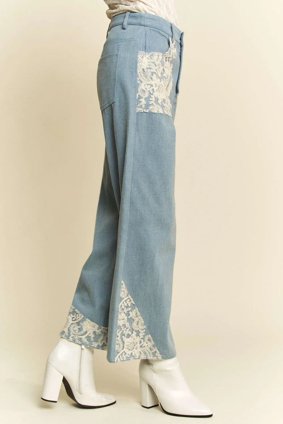 Davi & Dani Lace Applique Wide Leg Jeans-Jeans-Trendsi-[option4]-[option5]-[option6]-[option7]-[option8]-Shop-Boutique-Clothing-for-Women-Online