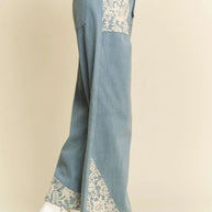 Davi & Dani Lace Applique Wide Leg Jeans-Jeans-Trendsi-[option4]-[option5]-[option6]-[option7]-[option8]-Shop-Boutique-Clothing-for-Women-Online