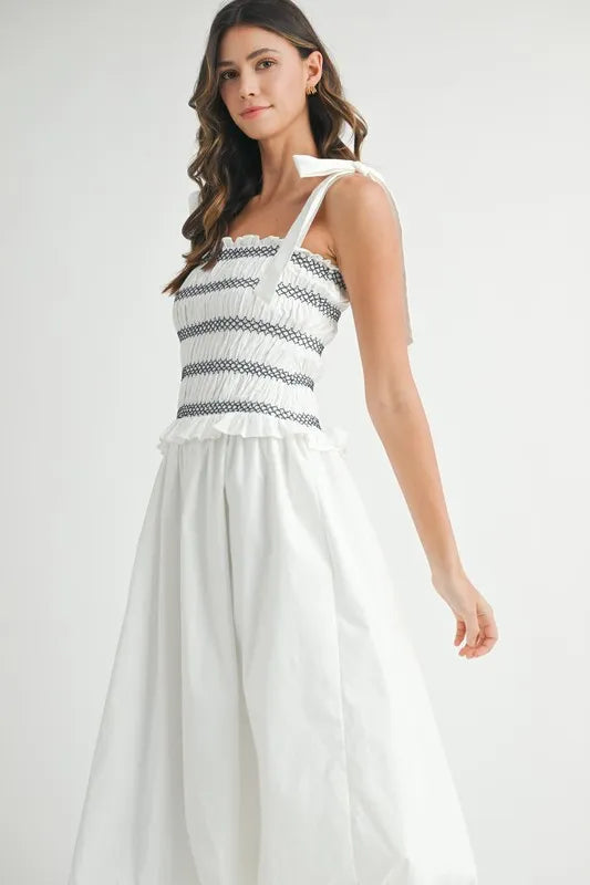 MABLE Smocked Bodice Bubble Midi Dress-Dresses-Trendsi-[option4]-[option5]-[option6]-[option7]-[option8]-Shop-Boutique-Clothing-for-Women-Online