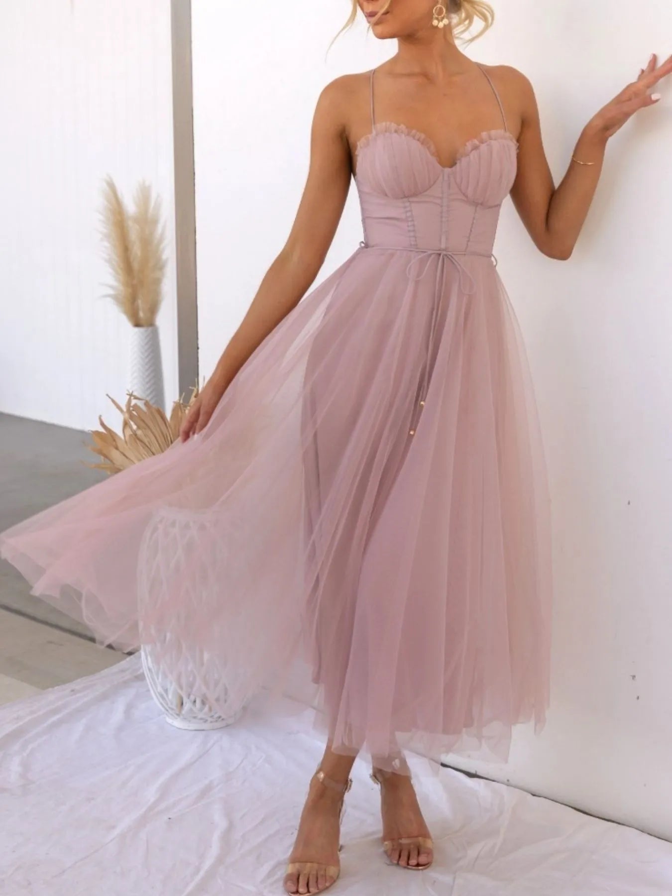 Sweetheart Neck Tulle Midi Dress-Dresses-Trendsi-Pink-S-[option4]-[option5]-[option6]-[option7]-[option8]-Shop-Boutique-Clothing-for-Women-Online