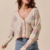 SO ME Floral Pattern Long Sleeve Button Sweater Cardigan-Cardigans-Trendsi-BEIGE-S-[option4]-[option5]-[option6]-[option7]-[option8]-Shop-Boutique-Clothing-for-Women-Online