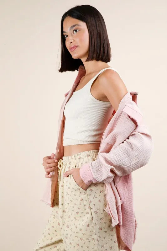 VERY J Mineral Washed Oversized Gauze Shacket-Womens Outerwear/Shacket-Trendsi-[option4]-[option5]-[option6]-[option7]-[option8]-Shop-Boutique-Clothing-for-Women-Online