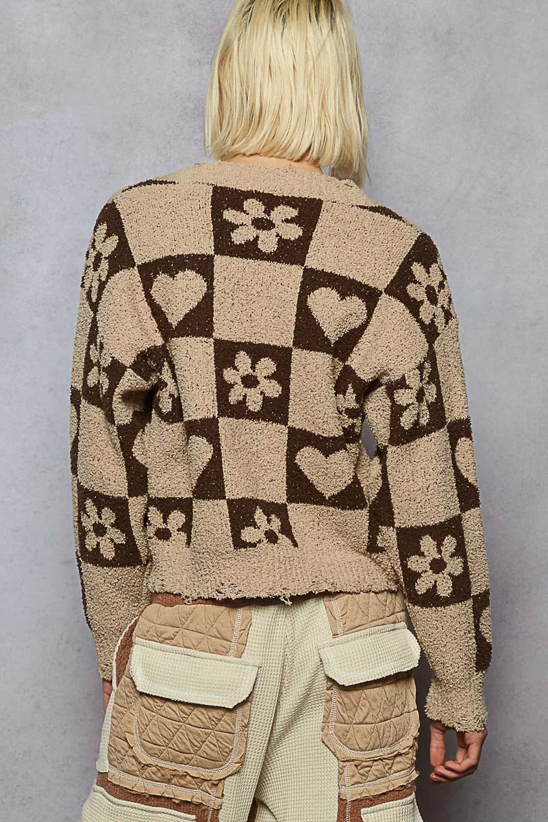 POL V-Neck Heart Pattern Checkered Sweater-Sweaters-Trendsi-[option4]-[option5]-[option6]-[option7]-[option8]-Shop-Boutique-Clothing-for-Women-Online