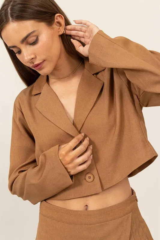 HYFVE Cropped Button-Down Blazer-Crop Tops-Trendsi-KHAKI-S-[option4]-[option5]-[option6]-[option7]-[option8]-Shop-Boutique-Clothing-for-Women-Online