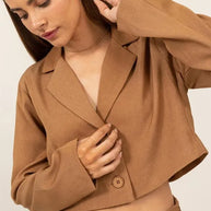 HYFVE Cropped Button-Down Blazer-Crop Tops-Trendsi-KHAKI-S-[option4]-[option5]-[option6]-[option7]-[option8]-Shop-Boutique-Clothing-for-Women-Online