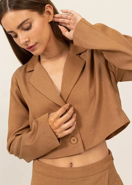 HYFVE Cropped Button-Down Blazer-Crop Tops-Trendsi-KHAKI-S-[option4]-[option5]-[option6]-[option7]-[option8]-Shop-Boutique-Clothing-for-Women-Online
