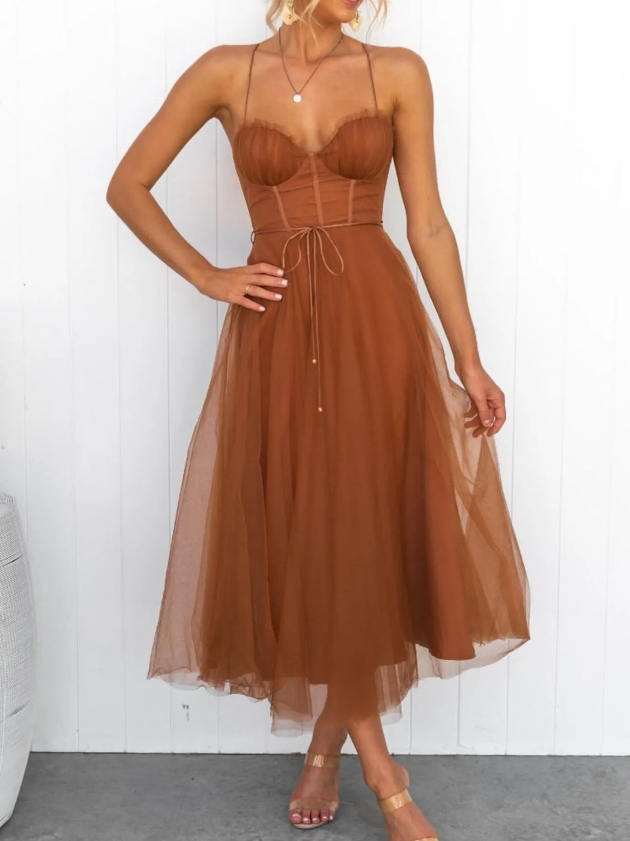 Sweetheart Neck Tulle Midi Dress-Dresses-Trendsi-Caramel-S-[option4]-[option5]-[option6]-[option7]-[option8]-Shop-Boutique-Clothing-for-Women-Online