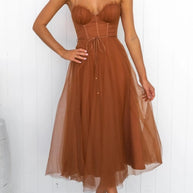 Sweetheart Neck Tulle Midi Dress-Dresses-Trendsi-Caramel-S-[option4]-[option5]-[option6]-[option7]-[option8]-Shop-Boutique-Clothing-for-Women-Online