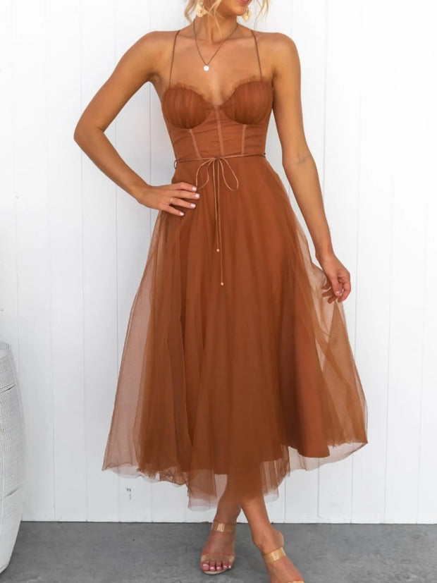 Sweetheart Neck Tulle Midi Dress-Dresses-Trendsi-Caramel-S-[option4]-[option5]-[option6]-[option7]-[option8]-Shop-Boutique-Clothing-for-Women-Online