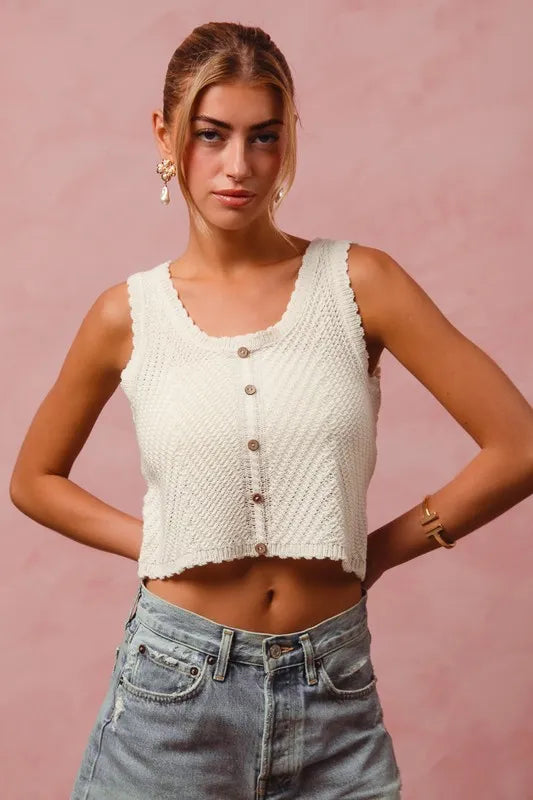 SO ME Chevron Pattern Buttoned Front Lightweight Tank Top-Tank Tops & Camis-Trendsi-[option4]-[option5]-[option6]-[option7]-[option8]-Shop-Boutique-Clothing-for-Women-Online