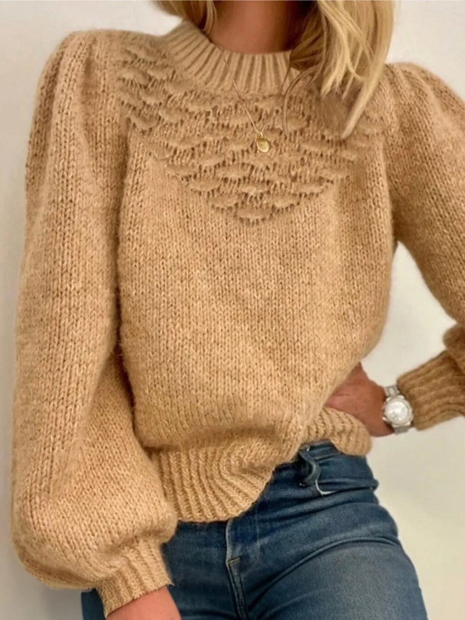 Textured Knit Round Neck Long Sleeve Sweater-Womens Sweater-Trendsi-Khaki-S-[option4]-[option5]-[option6]-[option7]-[option8]-Shop-Boutique-Clothing-for-Women-Online