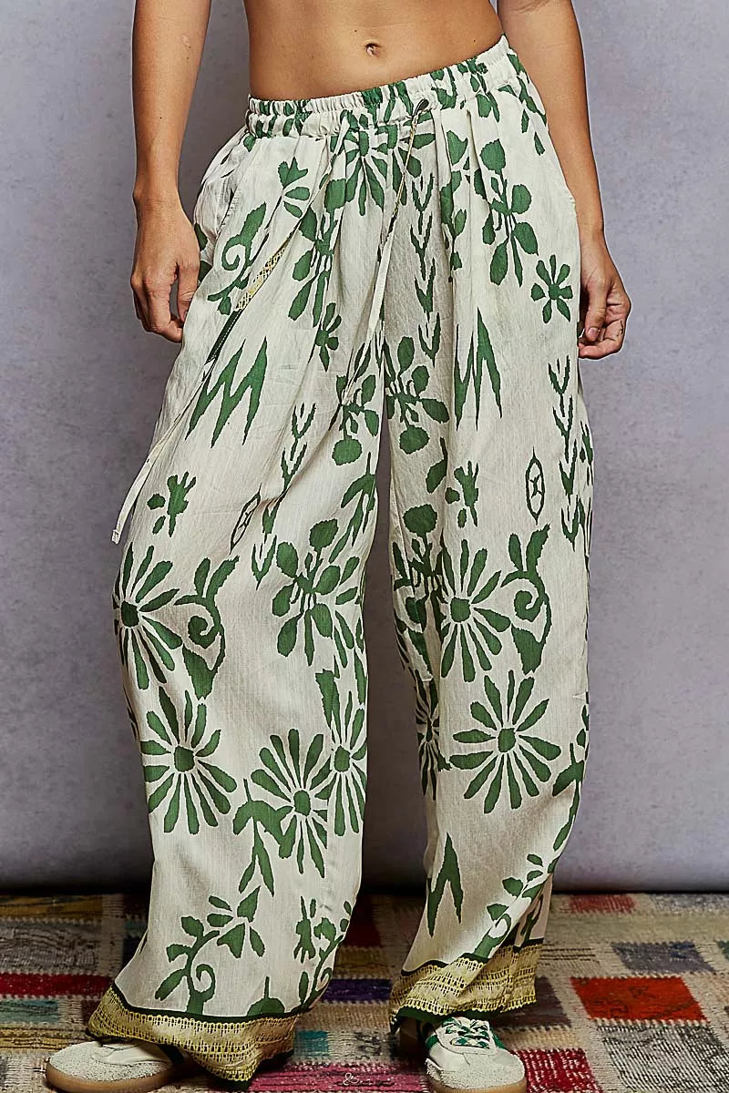 POL Floral Printed Woven Wide Leg Drawstring Pants-Pants-Trendsi-IVORY/GREEN FLORA-S-[option4]-[option5]-[option6]-[option7]-[option8]-Shop-Boutique-Clothing-for-Women-Online
