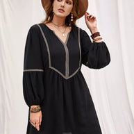 Plus Size Notched Balloon Sleeve Mini Dress-Dresses-Trendsi-Black-0XL-[option4]-[option5]-[option6]-[option7]-[option8]-Shop-Boutique-Clothing-for-Women-Online