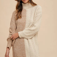 Annie Wear Color Block Turtleneck Sweater Dress-Dresses-Trendsi-Taupe-S-[option4]-[option5]-[option6]-[option7]-[option8]-Shop-Boutique-Clothing-for-Women-Online