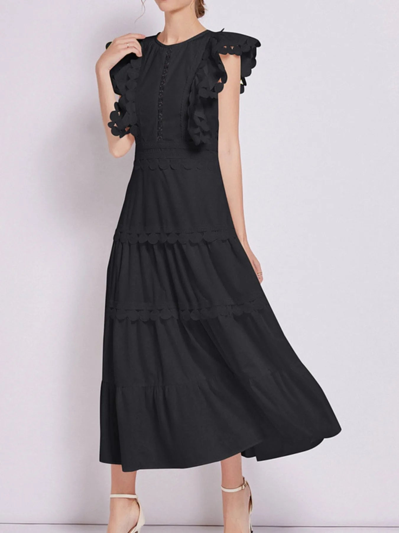 Sleeveless Ruffled Tiered Dress with Embroidered Trim-dresses-Trendsi-Black-M-[option4]-[option5]-[option6]-[option7]-[option8]-Shop-Boutique-Clothing-for-Women-Online