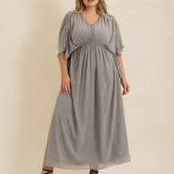 Plus Size V-Neck Flutter Sleeve Dress-Dresses-Trendsi-Gray-0XL-[option4]-[option5]-[option6]-[option7]-[option8]-Shop-Boutique-Clothing-for-Women-Online