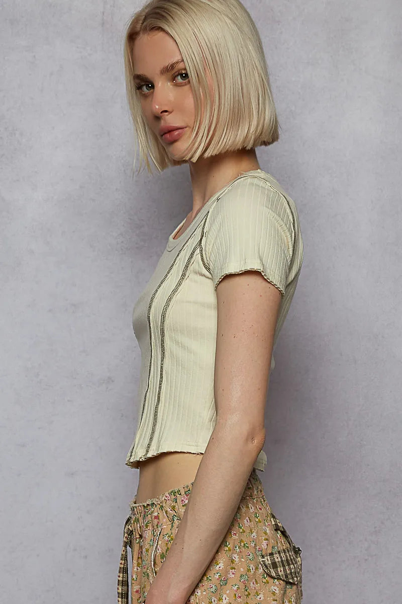 POL Contrast Stitching Round Neck Crop T-Shirt-Crop Tops-Trendsi-[option4]-[option5]-[option6]-[option7]-[option8]-Shop-Boutique-Clothing-for-Women-Online