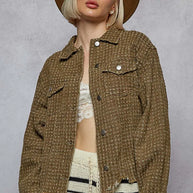 POL Raw Hem Button Up Jacket with Chest Pockets-Jacket-Trendsi-Olive-S-[option4]-[option5]-[option6]-[option7]-[option8]-Shop-Boutique-Clothing-for-Women-Online