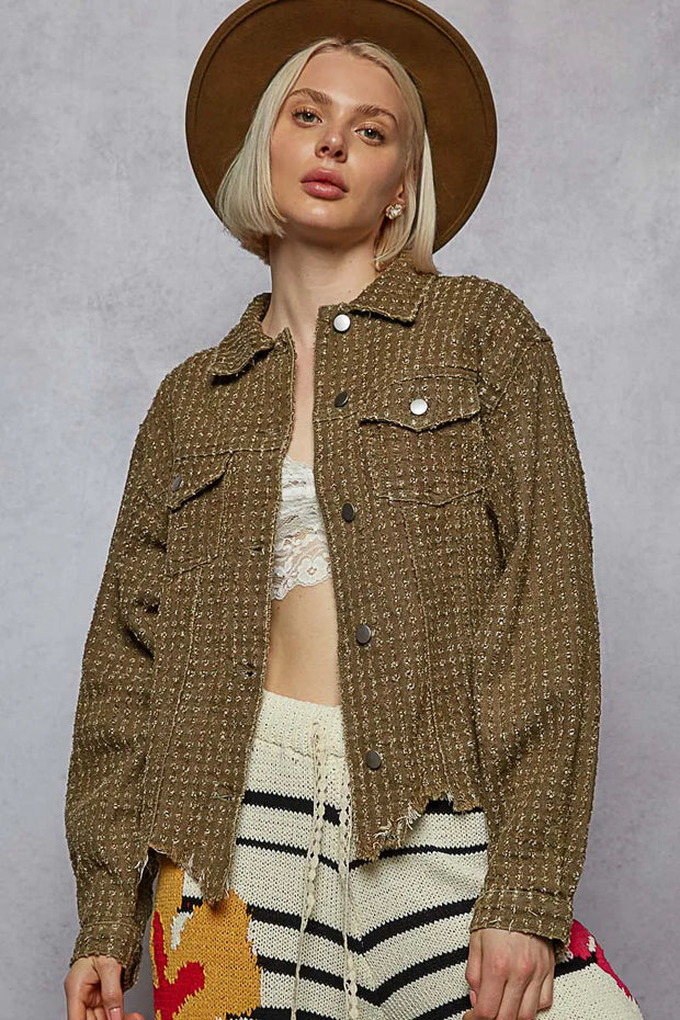 POL Raw Hem Button Up Jacket with Chest Pockets-Jacket-Trendsi-Olive-S-[option4]-[option5]-[option6]-[option7]-[option8]-Shop-Boutique-Clothing-for-Women-Online