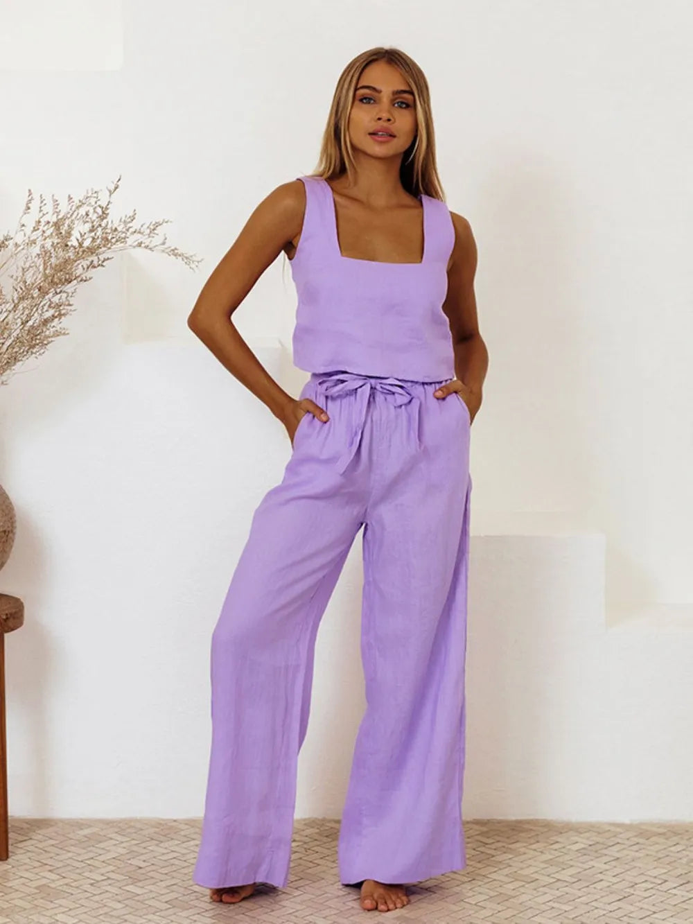 Square Neck Sleeveless Top and Pants Set-Sets-Trendsi-Lavender-S-[option4]-[option5]-[option6]-[option7]-[option8]-Shop-Boutique-Clothing-for-Women-Online