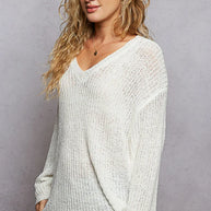 POL Oversized V-Neck Knit Top-Blouses-Trendsi-[option4]-[option5]-[option6]-[option7]-[option8]-Shop-Boutique-Clothing-for-Women-Online