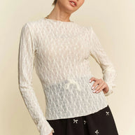 Davi & Dani Long Sleeve Sheer Small Embroidered Bows Lace Top-Top-Trendsi-[option4]-[option5]-[option6]-[option7]-[option8]-Shop-Boutique-Clothing-for-Women-Online