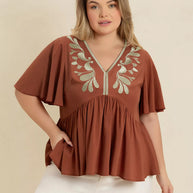 Plus Size Embroidered V-Neck Flutter Sleeve Blouse-Blouses-Trendsi-[option4]-[option5]-[option6]-[option7]-[option8]-Shop-Boutique-Clothing-for-Women-Online
