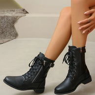 PU Leather Lace-Up Boots-Boots-Trendsi-Black-36(US5)-[option4]-[option5]-[option6]-[option7]-[option8]-Shop-Boutique-Clothing-for-Women-Online
