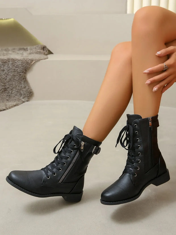 PU Leather Lace-Up Boots-Boots-Trendsi-Black-36(US5)-[option4]-[option5]-[option6]-[option7]-[option8]-Shop-Boutique-Clothing-for-Women-Online