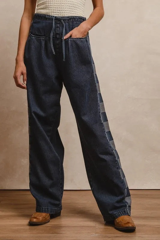 BiBi Washed Denim Mix And Match Long Pants-Jeans-Trendsi-DENIM-S-[option4]-[option5]-[option6]-[option7]-[option8]-Shop-Boutique-Clothing-for-Women-Online