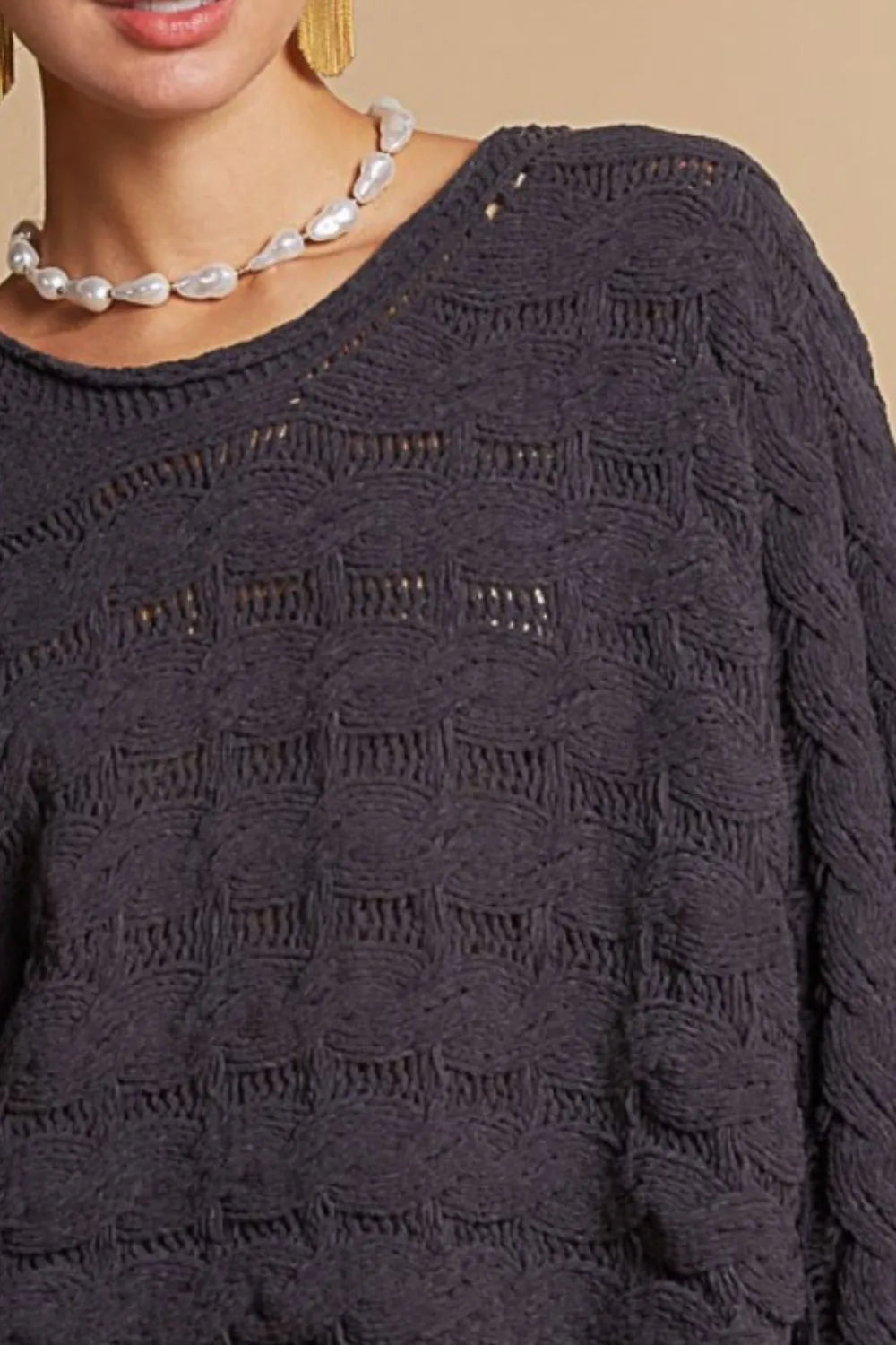 POL Round Neck Cable Knit Cropped Sweater-Sweaters-Trendsi-[option4]-[option5]-[option6]-[option7]-[option8]-Shop-Boutique-Clothing-for-Women-Online