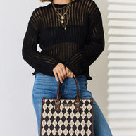 David Jones Argyle Pattern PU Leather Handbag-Bags-Trendsi-Chocolate-One Size-[option4]-[option5]-[option6]-[option7]-[option8]-Shop-Boutique-Clothing-for-Women-Online