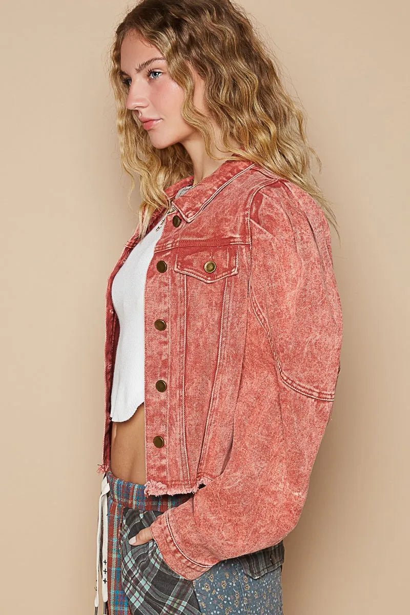 POL Raw Hem Button Up Cropped Denim Jacket-Coats & Jackets-Trendsi-[option4]-[option5]-[option6]-[option7]-[option8]-Shop-Boutique-Clothing-for-Women-Online