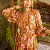 Mittoshop Flower Print Satin Lurex Stripe Smocked Midi Dress-Dresses-Trendsi-Terracotta-S-[option4]-[option5]-[option6]-[option7]-[option8]-Shop-Boutique-Clothing-for-Women-Online