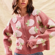 SO ME Strawberry Fruit All Over Button Sweater Cardigan-Cardigan-Trendsi-[option4]-[option5]-[option6]-[option7]-[option8]-Shop-Boutique-Clothing-for-Women-Online