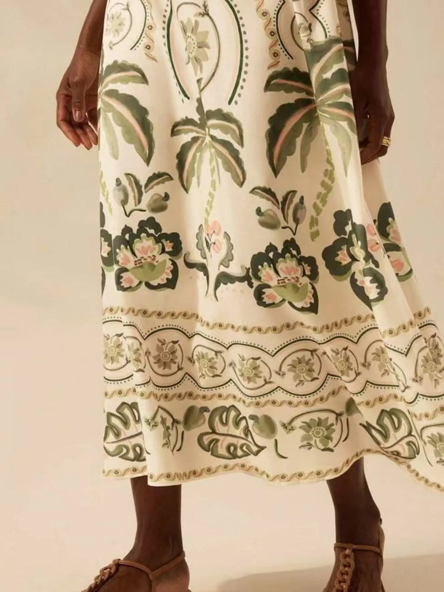Palm Print V-Neck Midi Dress-Dresses-Trendsi-[option4]-[option5]-[option6]-[option7]-[option8]-Shop-Boutique-Clothing-for-Women-Online